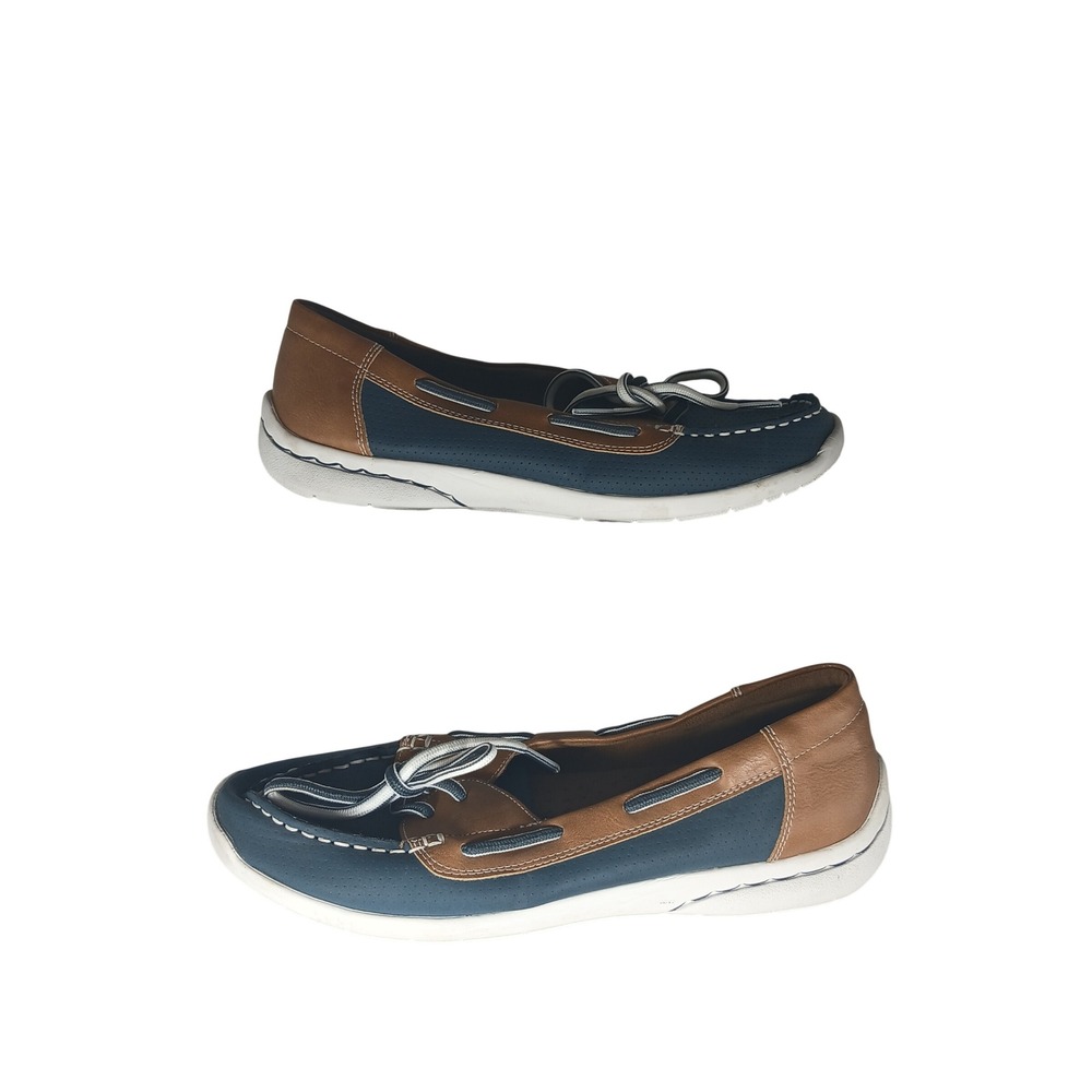 Croft & Barrow Adacio Boat Shoes 9 Blue Tan Nautical Preppy Casual Flats